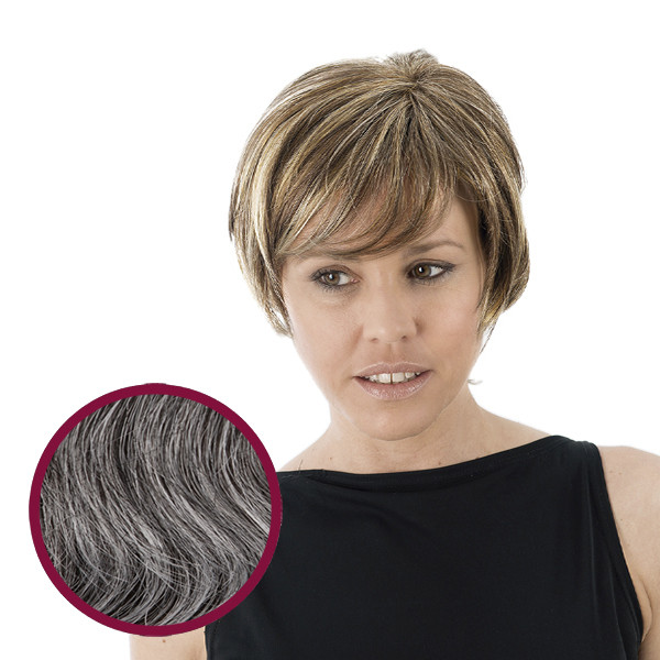 Gemma - Peruca Fibra Monofilamento Cor 1B/50% Cabelos Grisalhos